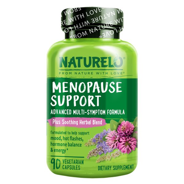 NATURELO Menopause Support, Advanced Multi-Symptom Formula w/Soothing Herbal Blend - 90 Vegetarian Capsules
