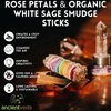 ANCIENT VEDA 3 Pack Rose Petals & Organic 4 Inch White Sage Smudge Sticks with Flowers for Cleansing Home, Meditation, Yoga, Healing & Smudging | Sustainably Sourced California White Sage Bundles