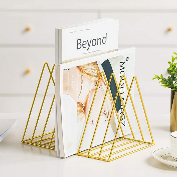 Sooyee 9 Slot Gold Magazine Holder,Desktop File Sorter Organizer Triangle Bookshelf Decor Home Office