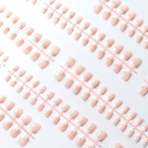 LIARTY 240 Pcs Press On Nails Short, French Tip False Nails Manicure, 12 Size Acrylic Full Cover Artificial Fake Nails with Simple Case, Natural, Pink