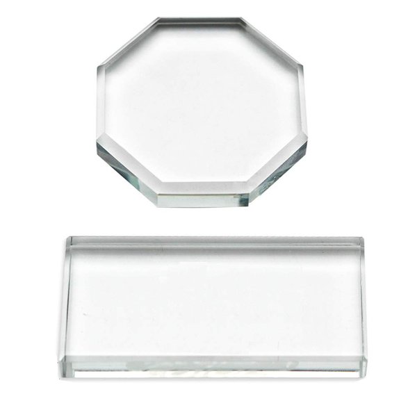 2Pcs Professional Eyelash Extension Adhesive Glue Pallet Crystal Glass Eye Lash Base Pad Tray Stand Holder for Fake Eyelashes Extension Makeup Cosmetic Nail Palette Tool, Octagon and Rectangle