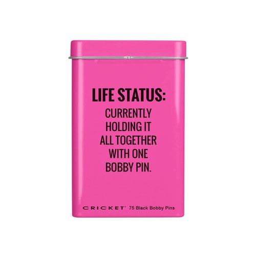 Cricket Life Status Hair Tin For Home, On the Go, Salon, Barbershops with Bobby Pins in Reusable Metal Tin, Black, 75 PC