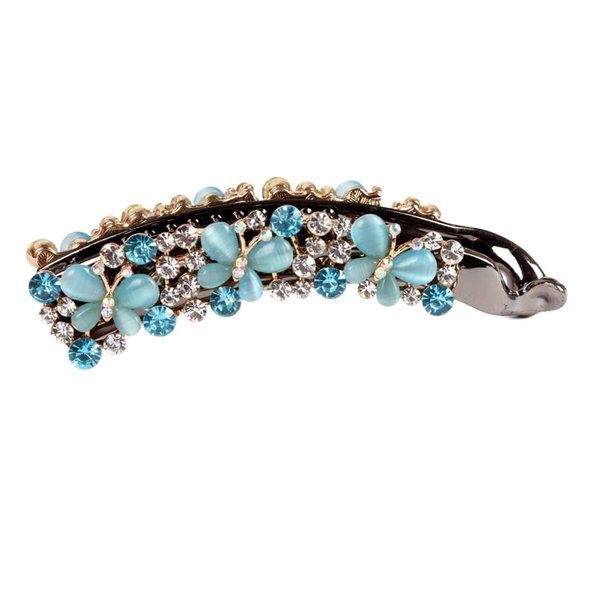 Ruihfas Crystal Rhinestone Hair Banana Clip Claw Barrette Hairpin for Women Hair Jewelry Accessories (Lake Blue)
