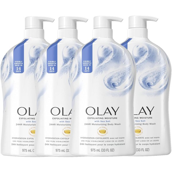 Olay Exfoliating Body Wash for Women with Sea Salt & Vitamin B3, 33 fl oz (Pack of 4)