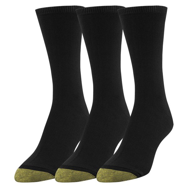 GOLDTOE Women's Castaway Crew Socks, 3-Pairs, Black, Medium