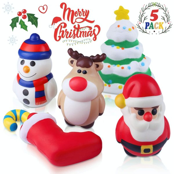 Christmas Squishy Toys Includes Santa, Christmas Tree, Reindeer,Stocking & Snowman Kawaii Slow Rising Squishy Toys 5 Pack