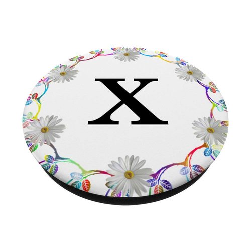 Cell Phone Pop Out Holder,Floral White Daisy Flower Letter X PopSockets Grip and Stand for Phones and Tablets