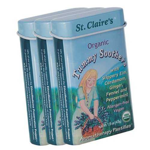 St. Claire's Organics Tummy Soothers, (1.5 Ounce Tin, Bundle of 3) | Gluten-Free, Vegan, GMO-Free, Plant-Based, Allergen-Free | Made in The USA in a Dedicated Allergen-Free Facility