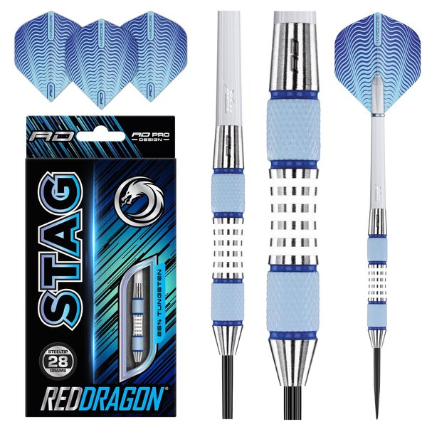 RED DRAGON Stag 28g Tungsten Darts with Flights and Stems
