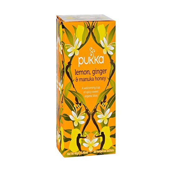 Pukka Herbal Teas Tea Organic Lemon Ginger and Manuka Honey 20 Bags Case Of 6, 20 Count
