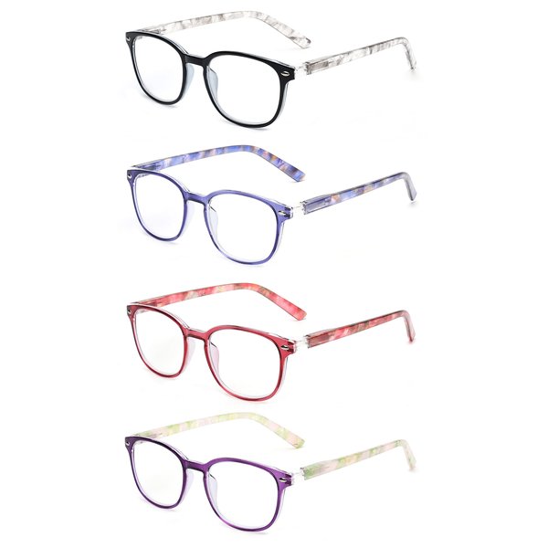 JM Reading Glasses Set of 4 Quality Spring Hinge Readers Men Women Glasses for Reading +3.0 Mix Color