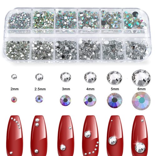 Canvalite 1500PCS Rhinestones Crystal AB Rhinestones for Nail with Pick Up Tweezers and Nail Rhinestone Picker, Nail Art Tools