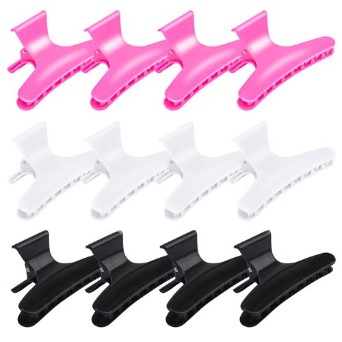 BAHABY Hair Clips for Styling Sectioning 12 Pack Black White Hot Pink Butterfly Clamps Hair Claw Clips Pro Salon Hair Clips for Styling, Sectioning, Cutting and Coloring