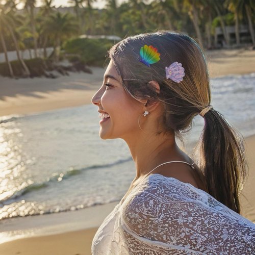 Fosrisix Colorful Seashell Hair Clips Set for Women and Girls, Glitter Rainbow Mermaid and Ocean-Inspired Accessories, Cute Clips Beachy Hairstyle Essentials