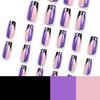 Vezocim Purple Press on Nails Square French Tips 24Pcs Glossy Full Cover Medium Acrylic Square False Nails with Designs Artificial Coffin Reusable Fake Nails Glue ons Fingernails for Women Girls
