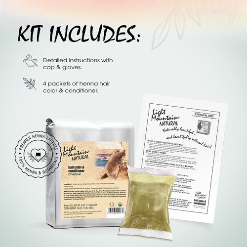 Light Mountain Henna Hair Color & Conditioner - Chestnut Hair Dye for Men/Women, Organic Henna Leaf Powder and Botanicals, Chemical-Free, Semi-Permanent Hair Color, 16 Oz