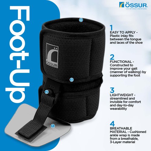 Ossur Foot-Up Drop Foot Brace | Ankle-Foot Orthosis (AFO) for Drop Foot Support | Lightweight, Adjustable Wrap for All-Day Comfort | Breathable Material for All Day Walking | (Black, Medium)