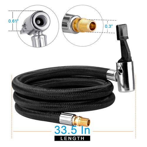 LUMITECO 31" Upgraded Lengthened Tire Inflator Hose Adapter &Converting Nuts, Lock On Air Chuck with Hose and Tire Schrader Valve Fine Thread, for tire pump's Twist On Convert to Lock On Connection