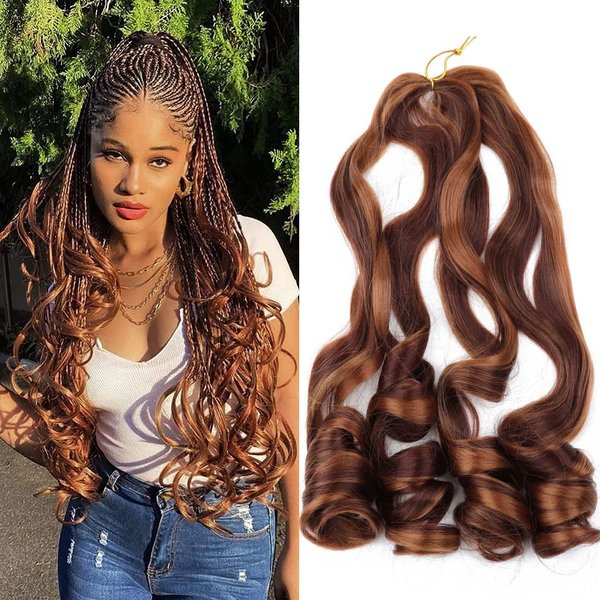 LMZIM French Curls Braiding Hair 22 Inch 9 Pack French Curly Braiding Hair Curl end Synthetic Hair Extensions French Curl Braiding Hair Pre Streched Wavy Braiding Hair for Women # 30/33