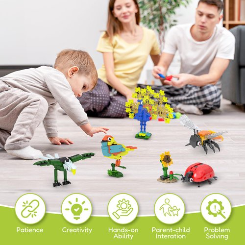 ELX 14 Packs Animals Party Favors, 1223 PCS Building Blocks Toy Set Birthday Party Goodie Bags Stuffers for Kids, Classroom Prizes STEM Educational Building Toy, Present for Boys Girls Ages 4-8 8-12