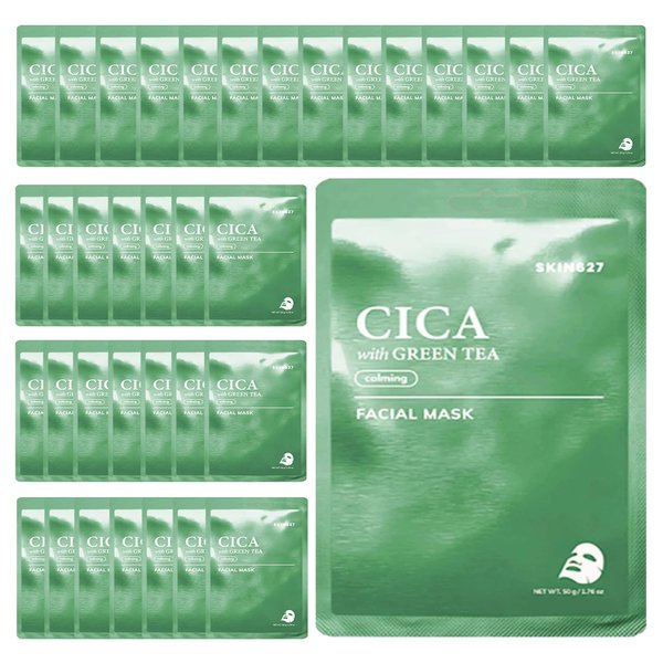 SKIN627 Bulk 36PK Retinol with Pearl Masks Skincare, Facial Mask, Sheet Masks Korean (36PK Cica with Green Tea)