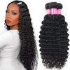 Deep Wave Bundles Human Hair 24 26 28 Inch 12A Brazilian 100% Unprocessed Virgin Human Hair Bundles Wet and Wavy Human Hair Weave Bundles 3 Bundles Natural Black Color Human Hair Extensions