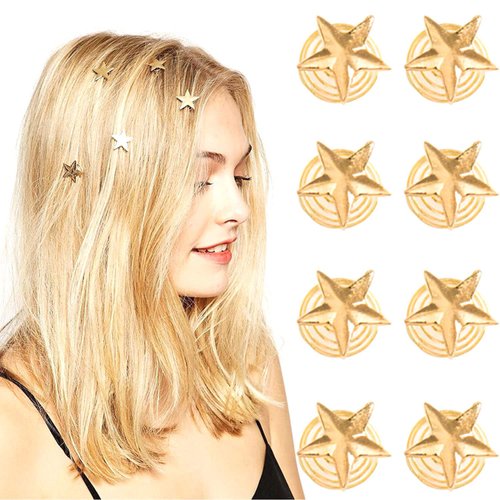 NAISKA 8PCS Gold Star Hair Accessories Spiral Hair Pins Wedding Stars Hair Clips Bridal Headpieces Decoration Loc Dreadlock Accessories Hair Jewelry for Women and Girls (Gold)