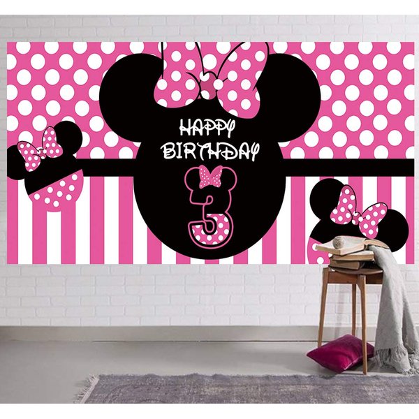 Minnie Mouse 3rd Birthday Backdrop, Minnie Mouse 3rd Birthday Banner Party Supplies, Minnie Mouse 3rd Birthday Decorations, Third Birthday Photography Background (6.6 x 3.3 ft)