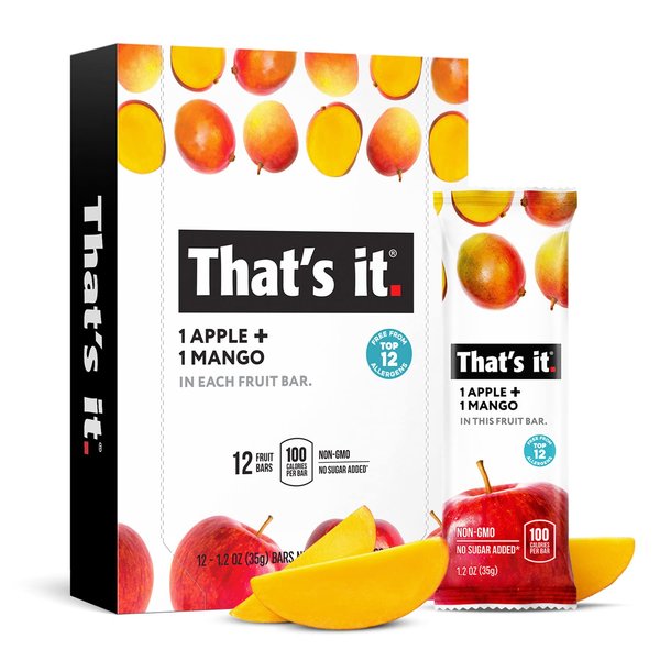 That's it. Apple + Mango 100% Natural Real Fruit Bar, Best High Fiber Vegan, Gluten Free Healthy Snack, Paleo for Children & Adults, Non GMO No Sugar Added, No Preservatives Energy Food (12 Pack)