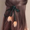 Pokinge 2pcs Tulip Flower Hair Claw Tulip Flower Hair Tie, Acetate Shark Clip Rope Tulip Hair Rope Long Ponytail Holder Female Tulip Hair Accessories