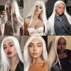 FINMOO Platinum Blonde Lace Front Wigs Human Hair Pre Plucked #60 Straight Human Hair Wig 13x4 HD Transparent Lace Frontal Wig Glueless Silver Lace Front Wigs for Women 22 Inch 180 Density