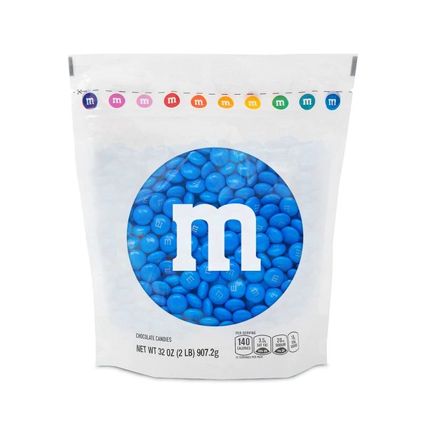 M&M’S Milk Chocolate Blue Chocolate Candy - 2lbs of Bulk Candy in Resealable Pack for Graduation, Wedding and 4th of July