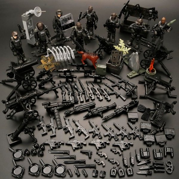 ENHANA 8 PCS Multiple Movable Joints SWAT Police Figure, Special Forces Mini Military Action Figure with Weapons and Accessories Building Blocks Set,Best Gift for Boys