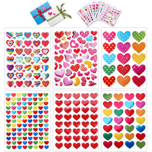 Konsait 60 Sheets Valentine Heart Stickers Love Decorative Sticker for Kids Envelopes Cards Craft Scrapbooking for Great Party Favors Gift Prize Class Rewards Award Praise (3000+ Colorful Heart)