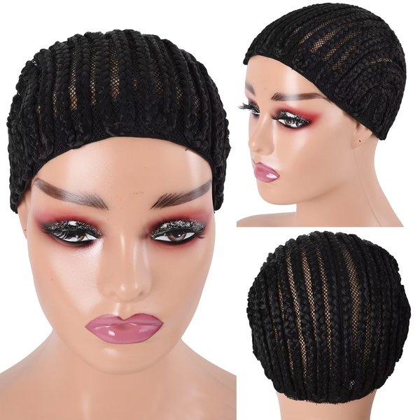 Royota Braided Wig Cap For Crochet Hair Braids Breathable Cornrow Crochet Wig Cap for Easier Sew in Weave Glueless Crochet Wig Cap for Making Wig Tight Fit Natural Looking (braided caps,2pcs)