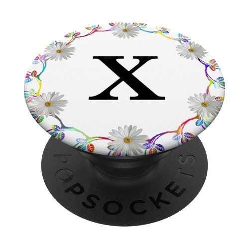 Cell Phone Pop Out Holder,Floral White Daisy Flower Letter X PopSockets Grip and Stand for Phones and Tablets