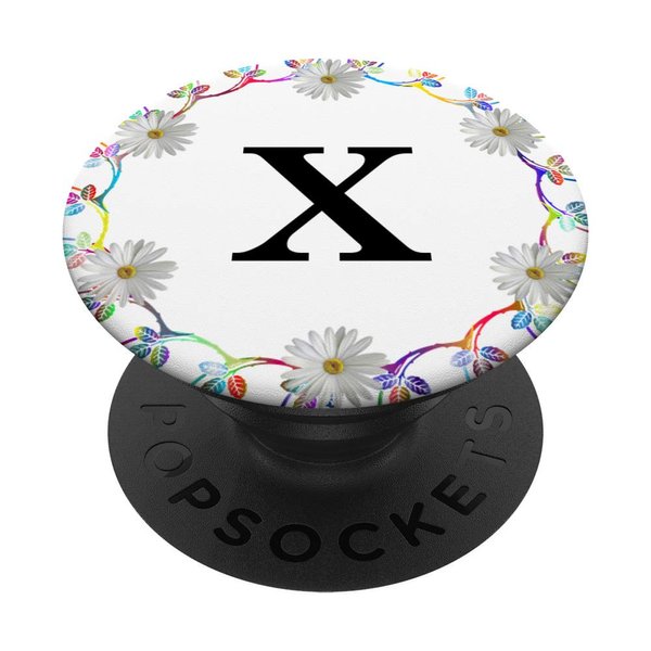 Cell Phone Pop Out Holder,Floral White Daisy Flower Letter X PopSockets Grip and Stand for Phones and Tablets