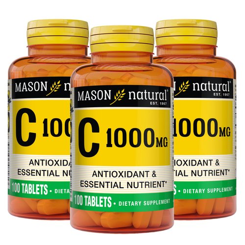 MASON NATURAL Vitamin C 1,000 mg - Supports Healthy Immune System, Antioxidant and Essential Nutrient, 100 Tablets (Pack of 3)