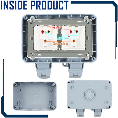 ZUYIYI Outdoor Power Outlet, Waterproof Weatherproof IP66 US Electrical Outlet Box, 15A 110-250V Outdoor Plug Socket, Lockable Socket with Clear Cover for Garden Outdoor Indoor (Double Plug Socket)