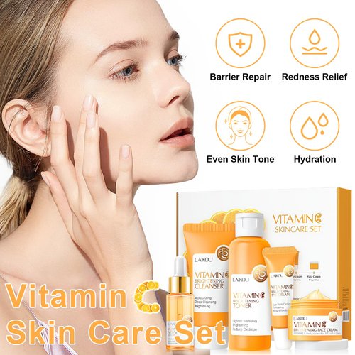 Vitamin C Skincare Gift Set for Teenage Girls,Vitamin C Skin Care Set, 5-In-1 Skin Cleaning & Care Travel Size Kit With Cleanser, Toner, Face Serum,Eye Cream,Face Cream Face Skin Care Kit (Vitamin C)
