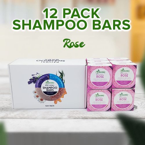 Solid Shampoo Bar And Conditioner Effect Hair Soap – 12 Pack Natural Shampoo Bars For Hair With Plant Based Essential Oils And Eco Friendly Zero Waste Biodegradable Packaging (Rose Pack Of 12)