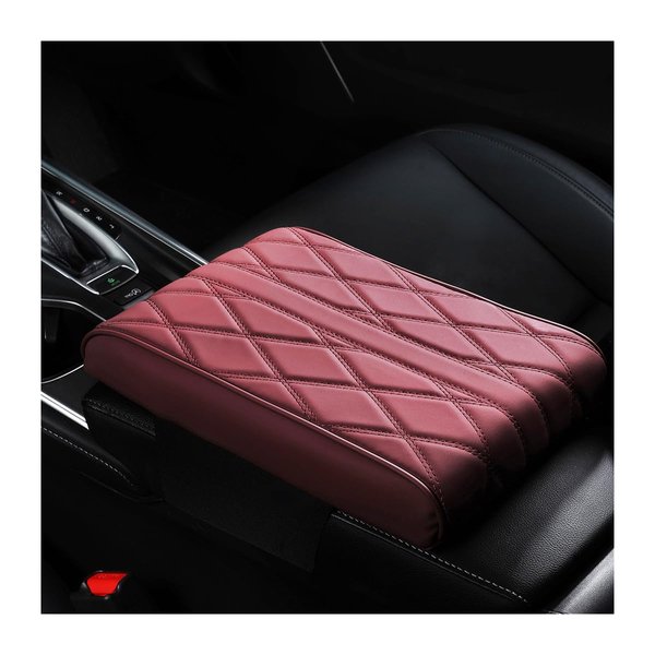 Osilly Car Armrest Cover, Auto Leather Waterproof Center Middle Console Cover Pad, Vehicle Memory Foam Armrest Seat Box Cushion Protector, Universal for SUV, Truck, RV and More (Wine Red)