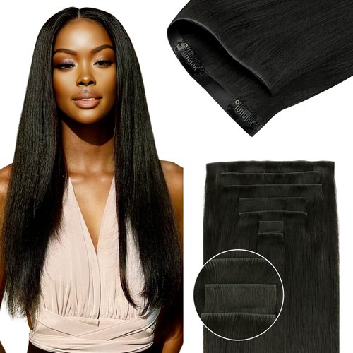 Lashey Invisi Edge Clip in Hair Extensions, 7pcs 110g 14 Inch Natural Black Seamless Clip in Hair Extensions Human Hair Straight Real Remy Human Hair