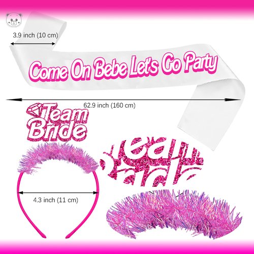 KARAQY Hot Pink Bachelorette Party Decorations, Hot Pink Glitter Team Bride Headband and Bridesmaid Sash for Bridal Shower Wedding Girls Night Party Favor Supplies