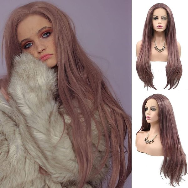 Kalisa Purple Long Straight Lace Front Wig Grape Purple Middle Part Wig with Baby Hair Heat Resistant Wig Halloween Drag Queen Cosplay Makeup Synthetic wig for Women 24 Inches