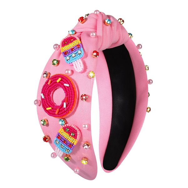 YAHPERN Ice Cream Headbands Summer Headband for Women Colorful Beaded Sweet Donut Headband Embellished Rhinestone Crystal Knotted Headband Summer Beach Accessories Holiday Party Gifts