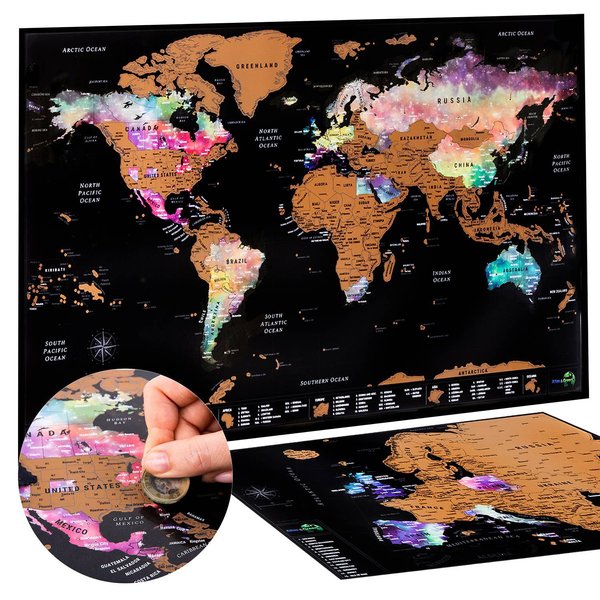 Scratch Off Travel Map + BONUS Europe Map | Premium World Map Scratch Off Poster in Nebula Watercolor | Travel Scratch Off Map with Travel Map Gift Tube