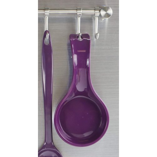Reston Lloyd Rest Plastic Counter Stove Top Utensil Holder for Spoons, Ladle, Tong, Space-Saving Hanging Hole on Handle, Plum