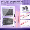 Lash Extension Kit, PITHER DIY Eyelash Extension Kit at Home with Lash Bond and Sealant Lash Tweezers for Self Use (0.07mm 10-16mm Volume Lash Clusters 40D+50D 280pcs)