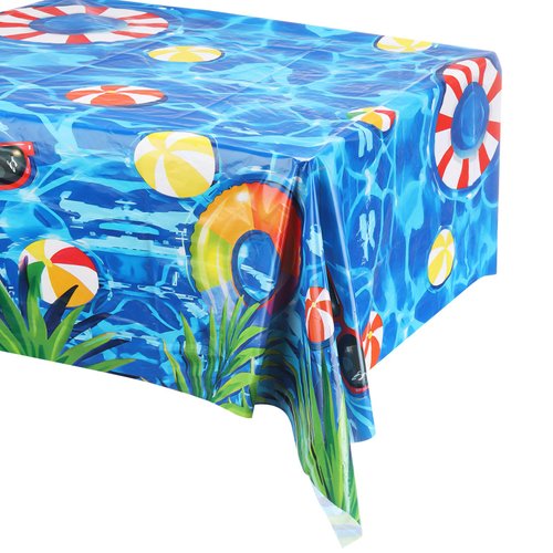 MECCANIXITY Ocean Tablecloth, 51x87 Inch Ocean Waves Water Pool Party Under The Sea Reusable Plastic Rectangle Table Cloth Cover for Beach Themed Party Shower Supplies Blue